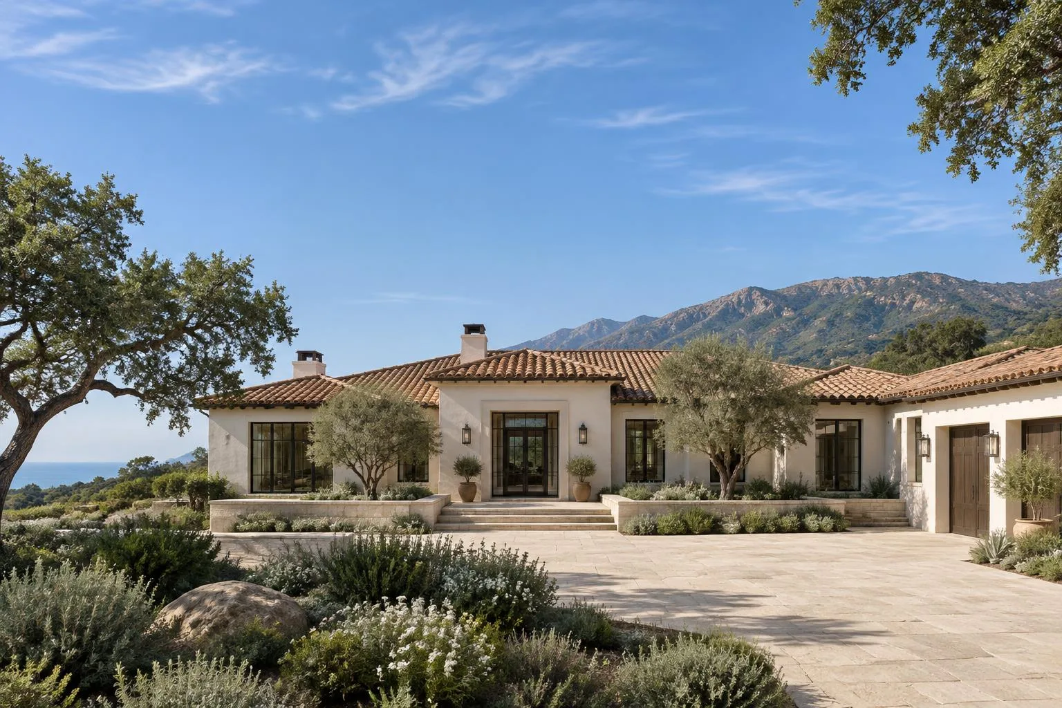 Conceptual plaster-and-tile courtyard estate; not a completed KB project